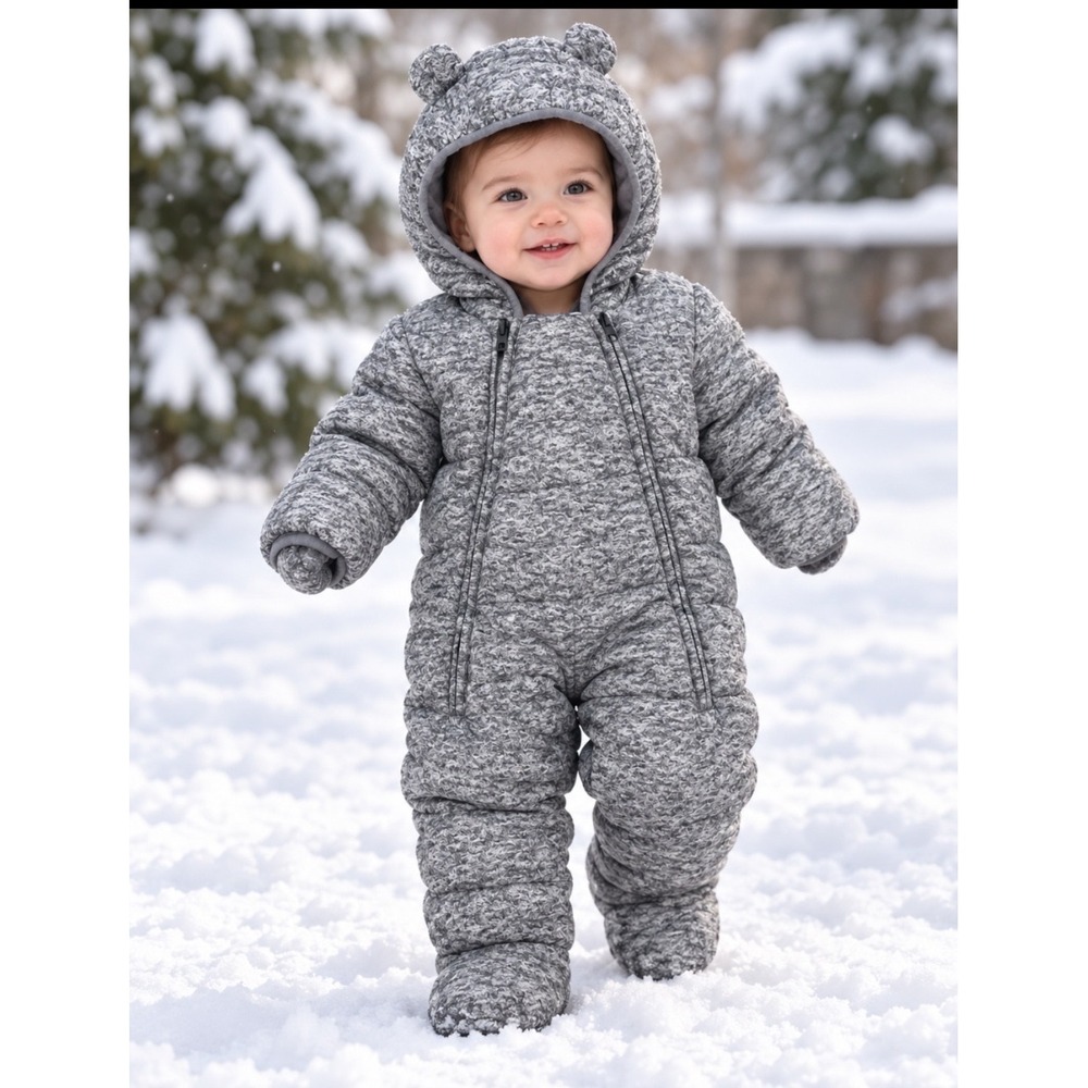 Baby Gap ColdControl Ultra Max Primaloft Snowsuit 12-18M Gray Bear Ear Hood